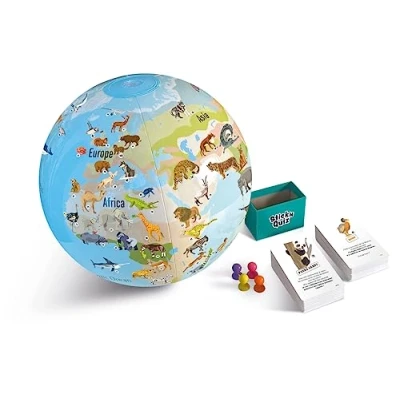 Image de Caly Globe Gonflable avec Jeux Animaux du Monde Stick’N Quiz 30cm, 032F, Bleu océan