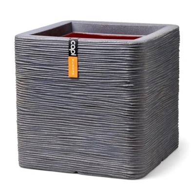 Image de Capi Europe Pot de Fleurs carré Rib NL 50x50 Gris foncé Ouverture Ø42 pour Une Utilisation à l&#039;intérieur et l&#039;extérieur Garantie Vie KDGR904