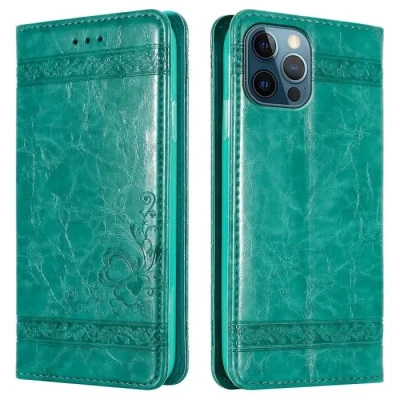 Image de Coque pour Apple iPhone 12 PRO MAX en TURQUOISE avec ornements Housse de protection Étui fermeture magnétique, fonction support et compartiment carte Neuf