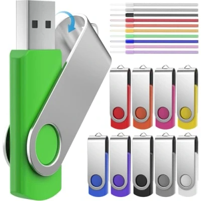 Image de 10 Pièce Clé USB 16 Go Mémoire Stick Rotation Cle Lot de Clefs FEBNISCTE Disque Flash Multicolore Cles Pendrive avec Cordes