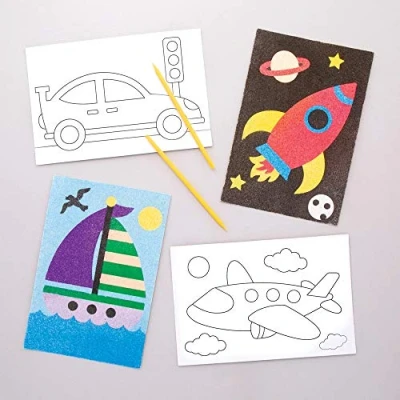Image de Baker Ross Illustrations véhicules en Sable coloré (Lot de 8) Que Les Enfants pourront décorer et Exposer AW711