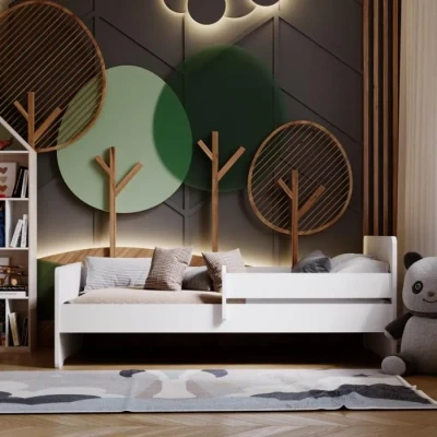 Image de KOBI lit Enfant Max Blanc avec Balustrade, Matelas, Cadre 160x80 pour Une Fille et Un garçon Ensemble Chambre d&#039;enfant