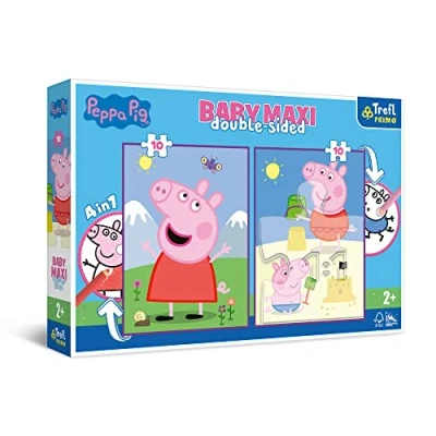Image de Trefl La Belle journée de Peppa 4en1 2x10 Grands Eléments, Deux Pages à Colorier au Dos, Coloré avec Personnages Conte Fées, Amusant pour Les Enfants partir 2 Ans Puzzle, 43001, Pig