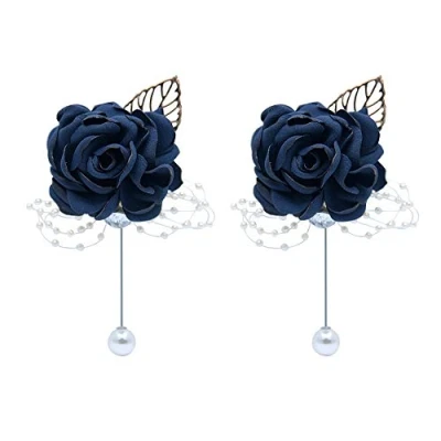 Image de Shiwaki 2pcs Fournitures de Mariage décoration Fille Demoiselle d&#039;honneur boutonnière Bal fête Cadeau (Bleu foncé)