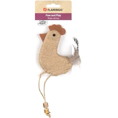 Image de Flamingo Jouet pour Chat Yutsa Coq Brun 10x1,4x22,5cm avec des Rubans et Plumes Exerce Un Effet apaisant