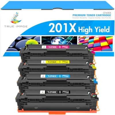 Image de TRUE IMAGE Compatible pour HP 201X 201A Cartouche de CF400X CF400A Toner Color Laserjet Pro MFP M277dw M252dw M277n M252n M274n M277c6 M277 M252 (Noir,Cyan,Jaune,Magenta,Pack 4)
