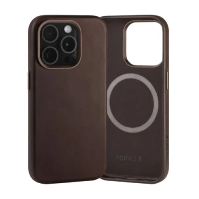 Image de TORRO Coque Compatible avec iPhone 15 Pro Cuir Véritable MagSafe, Etui Mince Pare Chocs (Marron Foncé)