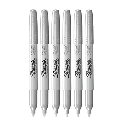 Image de Sharpie Marqueurs permanents métallisés Pointe fine Argent Lot de 6