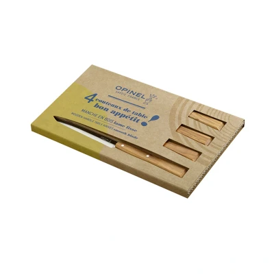 Image de Opinel Boîte de 4 Couteaux Table N125 Bon Appétit Sud Lame Acier Inox Manche Bois d&#039;Olivier Garantie à Vie Fabrication Française Coloris Naturel