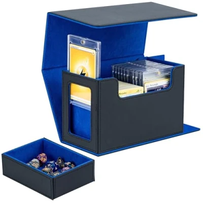 Image de Tolesum boîte à cartes Double Couche pour MTG cartes, écrans Commander, convient 200 avec compartiment dés, collectionner Magic Commander TCG Bleu