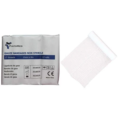 Image de PintoMed bandage en gaze non stérile, ajustables pour plaies, trousses de premiers secours à usage médical 12 rouleaux 5 cm, 7,5 10 cm ou 15 (10 cm)