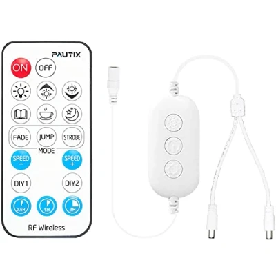 Image de PAUTIX Gradateur de télécommande RF pour bandes lumineuses LED à une seule couleur, 18 touches sans fil et 2 voies DC 5 24V câble répartiteur contrôleur en ligne Ruban LED, fonction temps