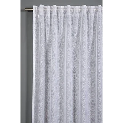 Image de GARDINIA Rideau à Passants Dissimulés et Galon Fronceur, En Dévoré Graphique, Translucide Transparent, Blanc, 140 x 245 cm