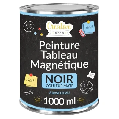 Image de Creative Deco 1L Peinture Ardoise Magnetique Tableau Noir Aimantée Efficacité 2m² avec 3 Couches à Base d&#039;eau la Poussière de Métal Fixation d&#039;Aimants en Néodyme Craie