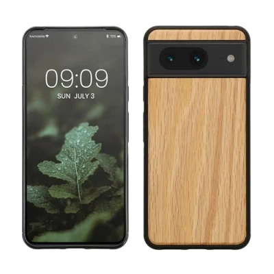 Image de kwmobile Housse Compatible avec Google Pixel 8coque Étui de Protection Rigide en Bois Cadre TPU Marron Clair
