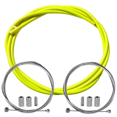 Image de cyclingcolors gaine frein vélo avec câble embouts kit avant arrière compatible Shimano Sram cycle ville route vtt insert performance cable (Jaune fluo)