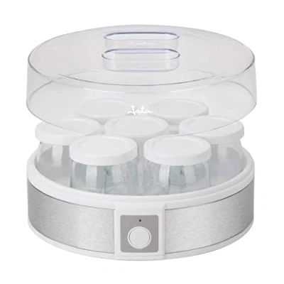 Image de JATA JEYG2266 Yaourtière avec 7 verres en verre couvercle de 180 ml, passe au lave vaisselle, sans BPA, pieds antidérapants, dimensions : 24 x 12,5 cm
