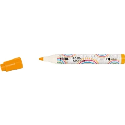 Image de Kreul 90775 Textil Marker medium, orange fluo, avec grande pointe en fibre résistante, épaisseur de trait d&#039;environ 2 à 4 mm, crayon pour tissus et textiles clairs