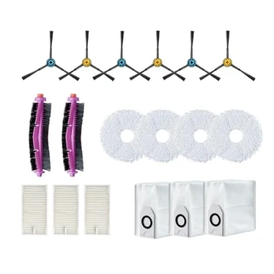 Image de Eureka Kit Complet d&#039;Accessoires pour J12 Ultra Robot Aspirateur Laveur : 6 x Brosses Latérales 2 Principales 3 Filtres HEPA 4 Serpilillères Sacs à Poussière
