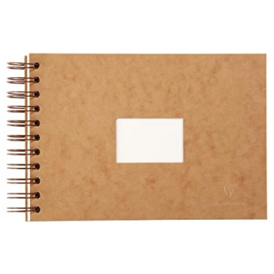 Image de Clairefontaine 96060C Un carnet de voyage à spirale 40 pages papier dessin grain torchon 14,8x21 cm 300g, couverture cuir, Noir