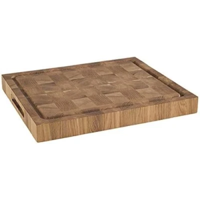 Image de APS planche à découper fromage en bois de chêne huilé, L x P H : 38 32 4,5 cm, avec rainure jus, pieds antidérapants et poignées encastrées
