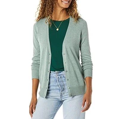 Image de Amazon Essentials Cardigan léger à col en V (Grande Taille Disponible) Femme, Vert Sauge Chiné, M