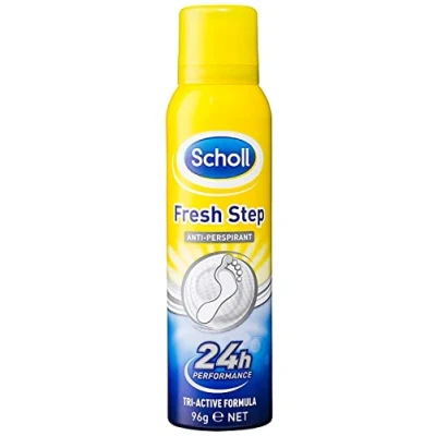 Image de Scholl Fresh Step Spray anti transpirant, 96 g odeur pour chaussures, jusqu&#039;à 24 heures de fraîcheur, formule triactive, 1 pièce