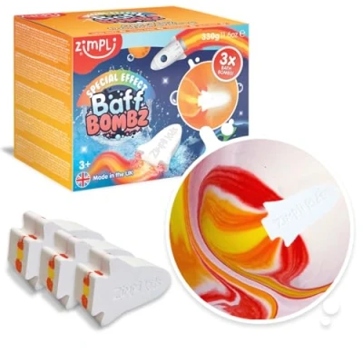 Image de 3 x Grandes bombes de bain Rocket Zimpli Kids, à effet spécial flammes pour les enfants, ensemble cadeau moussant fait la main, jouets Montessori, le