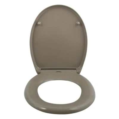 Image de spirella Abattant de WC ovale avec fonction fixation rapide et fermeture en douceur Lunette toilette antibactérienne Duroplast acier inoxydable amovible Taupe