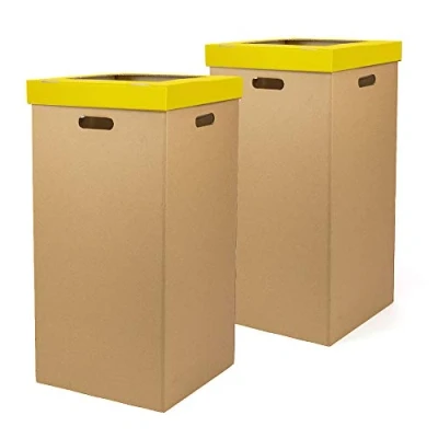 Image de ONLY BOXES, Lot de 2 poubelles en Carton avec Couvercle Jaune Dimensions 34,2 x 68 cm