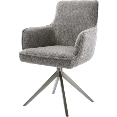 Image de Chaise pivotante Heira Flex avec accoudoirs bouclé gris argenté pied croisé large grafiete pivotement sur 360 fonction bascule ressorts ensachés