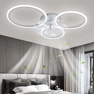 Image de YUNZI Moderne Ventilateur de Plafond avec éclairage télécommande, LED 72W Dimmable Plafonnier du Lampe pour Salon Chambre à Coucher Cuisine, 6 Vitesses, Blanc 78cm