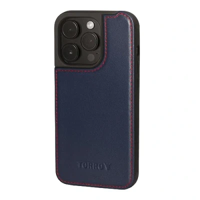 Image de TORRO Coque Compatible avec iPhone 15 Pro Etui Pare Chocs en Cuir Véritable Bleu Marine