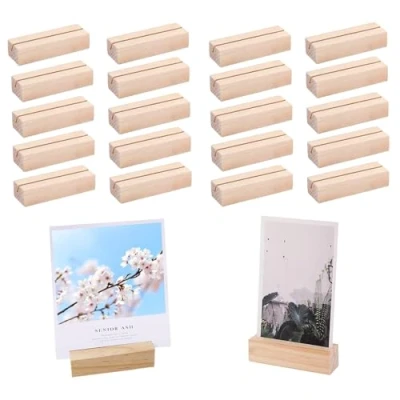 Image de mengger 20pcs Titulaire en bois supports Cartes mariage pour numéros de table photo noms Menu Place Porte Nom Memo carte support