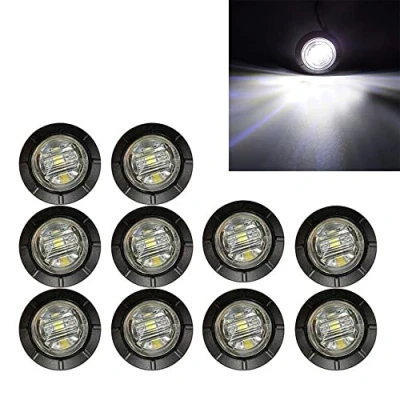 Image de BOOMBOOST Lot de 10 Feux Position latéraux Ronds 3/4 Pouces pour remorque, 3 LED étanches 24 V universels Voiture, Camion, Bus, Van, Blanc
