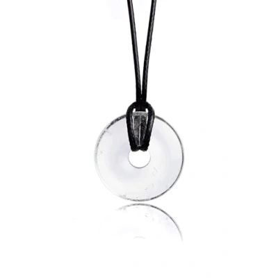 Image de PURAJA pendentif en Pierre précieuse authentique: cristal de roche Collier avec donut et ruban corde qualité guérison/porte bonheur minéraux