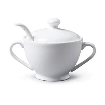 Image de WM Bartleet &amp; Sons 1750 Pot en porcelaine avec couvercle et cuillère, blanc, 13 cm