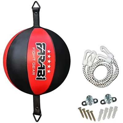Image de Farabi Sports Ballon de Vitesse à Double extrémité en Cuir véritable Sac Boxe Speed ​​Ball MMA Training Punching (Bkack/Red)