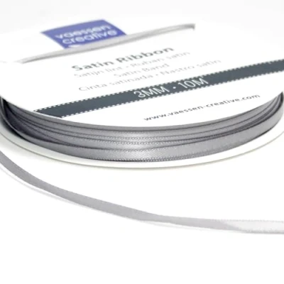 Image de Vaessen Creative Ruban de satin double, Argent, 1 spool of 3 mm x 10 m ribbon