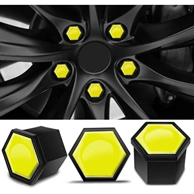 Image de Biomar Labs 20 Pièces Capuchons d&#039;écrou de Roue Couvre Boulon écrous Hexagonaux avec Ensemble D&#039;outils Retrait pour Voiture 19mm Jaune LC 4