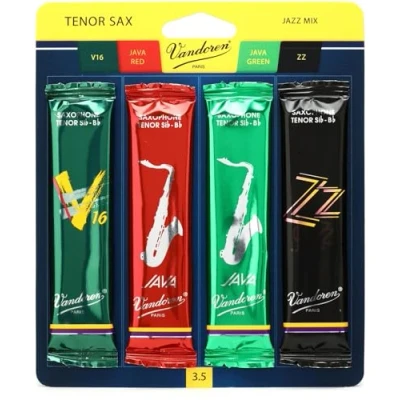 Image de Vandoren Srmixt2 Saxophone ténor Jazz Reed Mix carte Inclut 1 chaque ZZ, V16, Java et Rouge Force 2 Strength 3.5