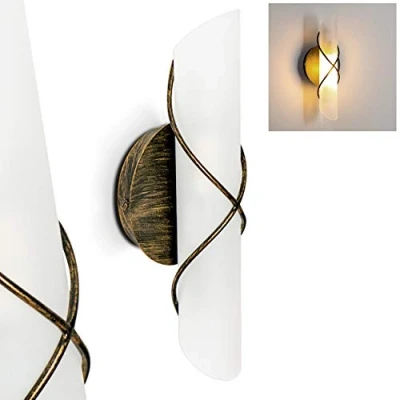 Image de Applique &quot;Palma&quot; or brun Abat jour en verre véritable avec interrupteur sur l&#039;applique, ampoule(s) non incluse(s)