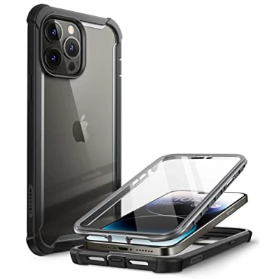 Image de i Blason Coque pour iPhone 14 Pro Max (2022) 6,7&#039;&#039;, avec Protecteur d&#039;Ecran Intégré, Dos Transparent, Pare Chocs Airbags Antichoc [Série Ares] Protection 360 Degrés Intégrale (Noir)