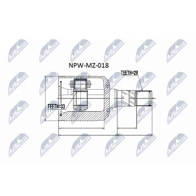 Image de NTY NPW MZ 018 Tête de Cardan du côté boîte vitesses, Essieu avant gauche MAZDA: 6 5 portes
