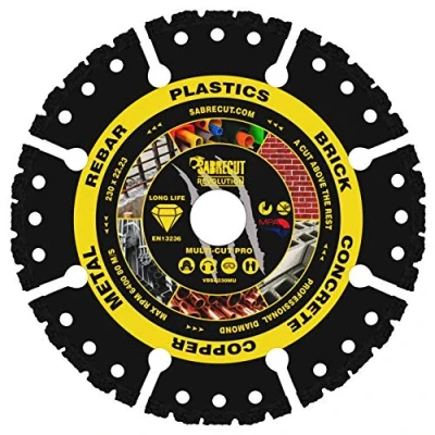 Image de 1 x SabreCut VBSC230MU 230 mm (9 &quot;) 22,23 Alésage brasé sous vide Meuleuse d&#039;angle de coupe multi matériaux Lame disque diamant compatible avec Bosch Dewalt Makita Milwaukee et bien d&#039;autres
