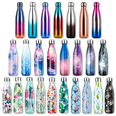 Image de Lalafancy Bouteille d&#039;eau en Acier Inoxydable sans BPA Réutilisable Thermos Double Paroi Isolée Sous Vide Gourde Isothermes Froid 24h ou Chaud 12h 350ml / 500ml /750ml