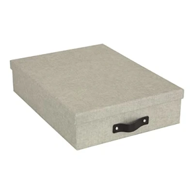 Image de Bigso Box of Sweden boîte pour documents au format A4 rangement avec couvercle et poignée en panneaux de fibres papier effet lin beige