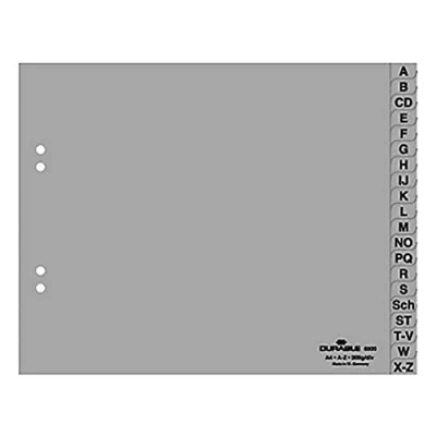 Image de Durable 650010 Intercalaires Format A4 20 Touches Alphabétiques A Z Hauteur 180 mm Perforations 4 Trous Polypro 120 Microns Coloris Gris Lot de
