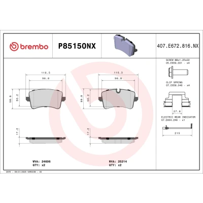 Image de BREMBO Jeu de plaquettes frein contact signal d&#039;usure inclus avec vis d&#039;étrier frein, tôle anti bruit accessoires P85150NX