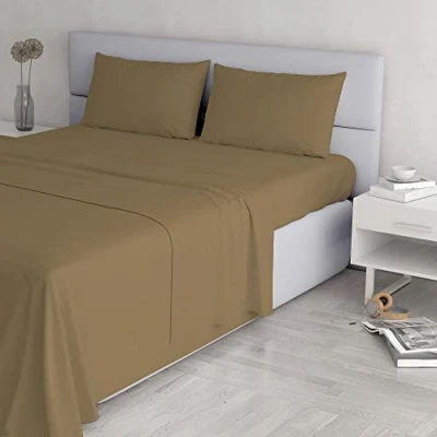 Image de Italian Bed Linen Elegant CL EL NOCCIOLA 2PST Ensemble de draps lit, Noisette, Double, Microfibre